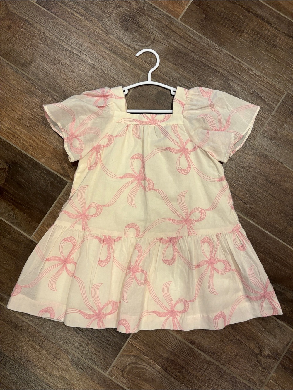 Zara Cream Dress with Pink Bow Embroidered Pattern